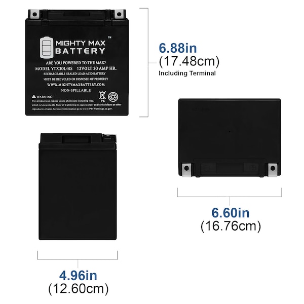 YTX30L-BS 12V 30AH Battery For Polaris 850 Sportsman 2011-2016